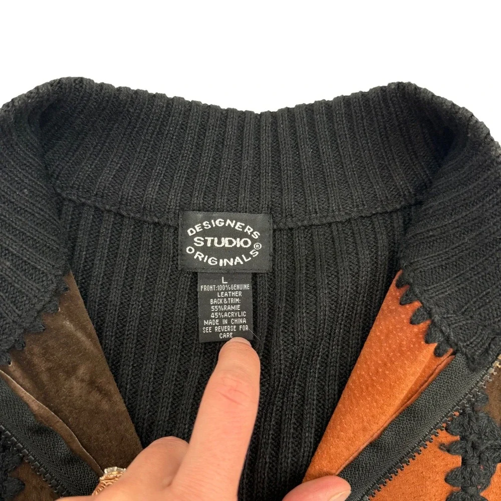 Vintage Suede Leather Knit Vest Western Designers Studio Originals Size Large‎